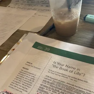 Study material. Almost empty delicious vanilla latte