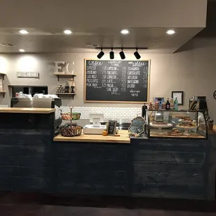 Our coffee bar area to look over the menu, talk to staff, and order your coffee and baked goods.