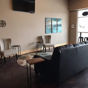 Here's our lounge area to hang out with friends, or watch Thunder games at our Thunder watch parties!