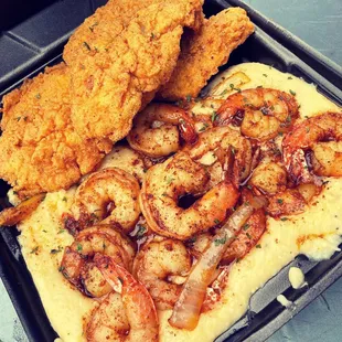 Catfish, shrimp and grits combo