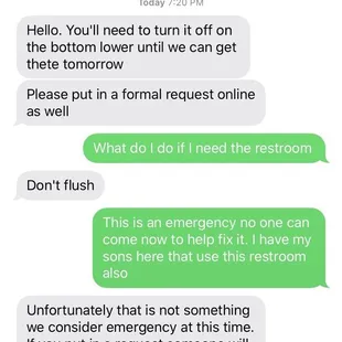 Response I got for emergency maintenance service needed.