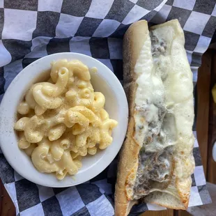 Cheese steak with Mac n cheese