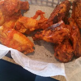 From wing day (friday) Habenero (extremely hot, many tears!) on left and and Grayson's on right (normal hot).  Both were delicious.