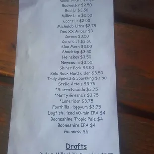 Beer list as of 9-25-2017