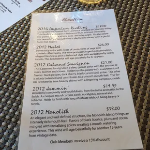 Tasting menu