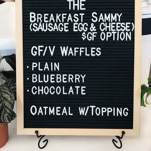 a menu for breakfast