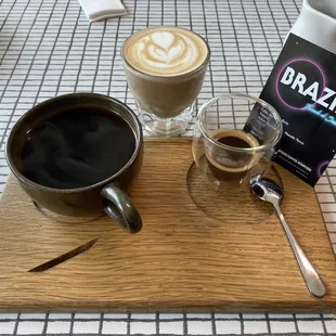 Coffee flight (espresso, cortado, batch brew)