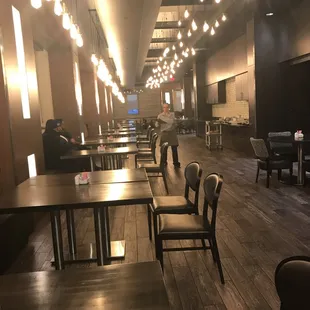 tables and chairs in a restaurant
