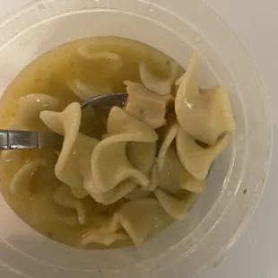 Progresso soup transferred into a deli container