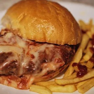 Pizza burger n fries