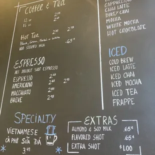 Menu (Vietnamese coffee takes 15 mins)