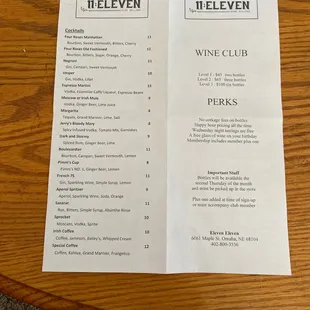 Menu front and back
