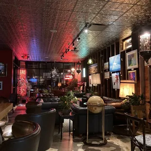 the lounge area of the hotel