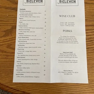 Front and back of menu.