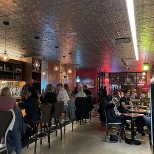 Love the inside vibe of multi colored lights but a calm crowd.