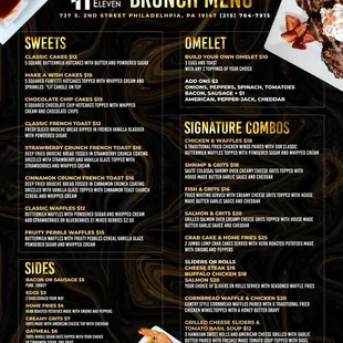 the menu for the brunch menu