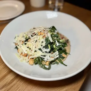 Brussels Sprout &amp; Lacinato Kale Salad - roasted apple puree, white balsamic vinaigrette, Pecorino Romano, sumac, hazelnut
