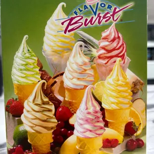 an advertisement for a variety of ice creams
