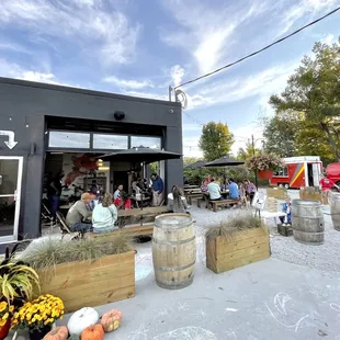 Front of brewery, located in back of building.