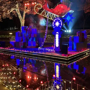 Santa &amp; his Sleigh on the Glistening Lake with Twinkling Christmas Lights @ The Elf on The Shelf in Pomona CA.