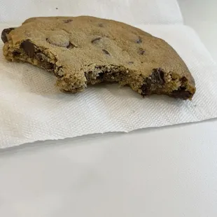 The inside of this amazing chocolate chip cookie.