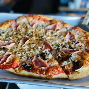 Build Your Own Pizza with Canadian Bacon, black olives and mushrooms