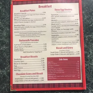 the breakfast menu