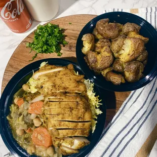 Chicken Bowl with Rice &amp; Veggies. And Rosemary Roasted Potatoes.