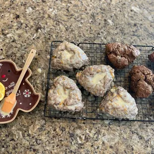 Freshly baked Dark Chocolate Orange Scones. Comes with a light orange glaze on top.
