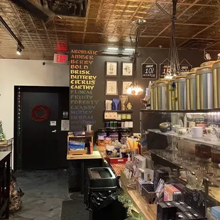 the inside of a tea shop