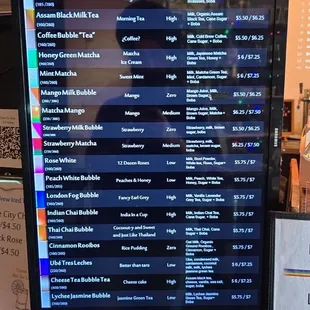 Fresh Milk Bubble Tea menu