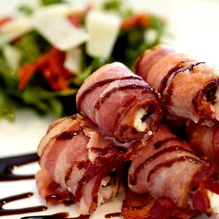 Cheese stuffed,bacon wrapped dates