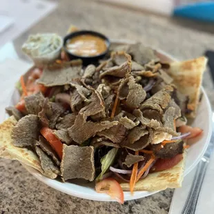 Greek salad with gyro meat