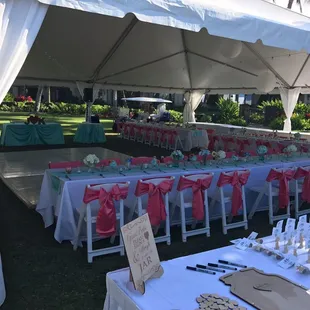 Coral sashes with Tiffany blue runners, Sharee did a great job!