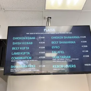 a menu on the wall