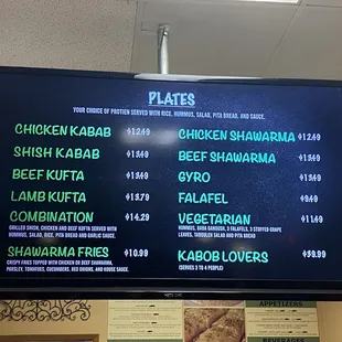 Plates menu