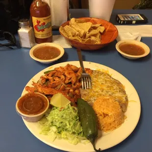 We shared Grilled Chicken Fajitas $10.  &amp; 2 Tamales $2. &amp; Tea