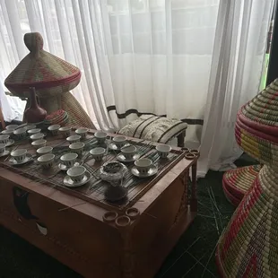 Traditional coffee  service.  Puts out coffee bars to shame