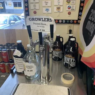 a counter with bottles of liquor