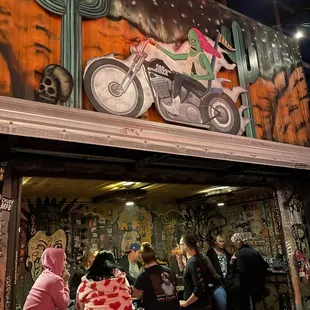 Outdoor graffiti filled patio