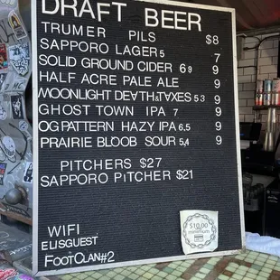 Outdoor bar menu