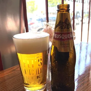 A cold Cusqueña Peruvian Gold Lager, a chilled glass, what more can you ask for?