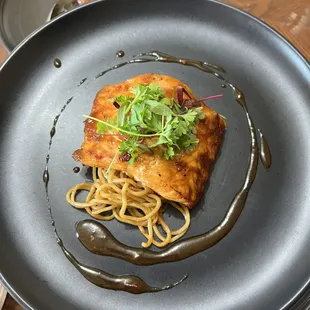 Miso Hoisin Salmon with noodles