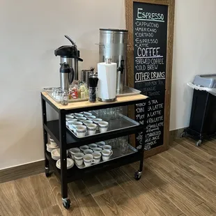 Utensils, straws, napkins, coffee