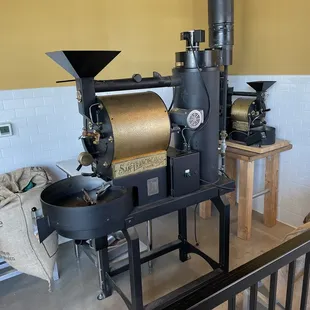 a coffee grinder in a coffee shop