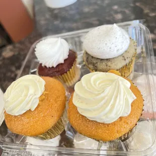 Red velvet, Oreo, Mango cupcakes