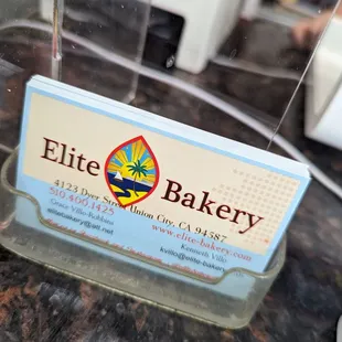 a business card on a counter