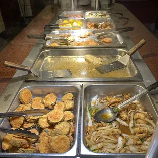 a variety of food being served