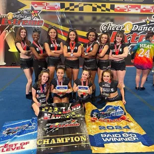 Cheerleaders after winning big at a competition