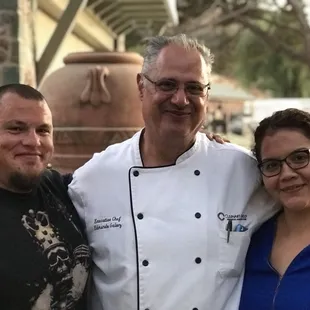 Our Executive Chef, Roman Galvez and the future Mr. &amp; Mrs. Miller just after their taste testing, which they loved.